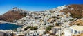 A panoramic view of the Chora of Astypalaia island with the harbor ,the castle and the windmills Royalty Free Stock Photo