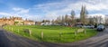 Panoramic view of Choristers Square with Salisbury Cathedral in background in Salisbury, Wiltshire, UK Royalty Free Stock Photo