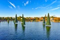 Panoramic view of Chritsmas Trees on light blue sky background.at Seaworld in International Drive area 2 Royalty Free Stock Photo