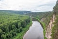 Panoramic view of the river, forest and rocks