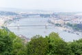 Panoramic view from The Citadel on Gellert Hill to Szechenyi Chain Bridge and Danube River, Budapest, Hungary Royalty Free Stock Photo