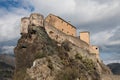 Panoramic view of the citadel perched high on a rock hilltop in Corte, Corsica, France Royalty Free Stock Photo