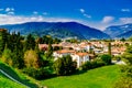 View on the city of Bassano del Grappa and Alps, Vicenza, Italy.