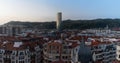 Panoramic view of the city of Bilbao with a modern skyscraper in the old town and Artxanda mount in background Royalty Free Stock Photo