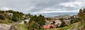 Panoramic view of the city center and port of Burnie, Tasmania over a dramatic sky, Australia