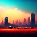 Panoramic view of the city of Dubai at sunset, UAE AI Generated