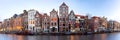 Panorama of the city waterfront of Amsterdam at sunset.