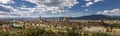 Panoramic view of the city of Florence with Arno River, Palazzo Vecchio, Ponte Vecchio, Duomo and Giotto`s bell tower Royalty Free Stock Photo