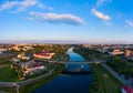 Panoramic view of the city of Grodno, the embankment, the Neman river and the old city. Autumn evening, the city in the Royalty Free Stock Photo