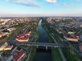 Panoramic view of the city of Grodno, the embankment, the Neman river and the old city. Autumn evening, the city in the Royalty Free Stock Photo