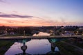 Panoramic view of the city of Grodno, the embankment, the Neman river and the old city. Autumn evening, the city in the sunshine Royalty Free Stock Photo