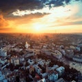 Panoramic view of the city of Kiev. Aerial view of St. Michael`s Golden-Domed Monastery and Sophia Cathedral in the Royalty Free Stock Photo