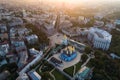 Panoramic view of the city of Kiev. Aerial view of St. Michael`s Golden-Domed Monastery and Sophia Cathedral in the Royalty Free Stock Photo