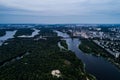 Panoramic view of the city of Kiev with the Dnieper River. A large park area in the middle of the city. Aerial view Royalty Free Stock Photo