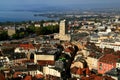 A panoramic view of the city of Lausanne, Lake Geneva and the mountains in the background Royalty Free Stock Photo