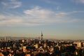 Panoramic view of the city of Madrid, capital of Spain. Visible pollution in the air over the buildings and houses of the city. Royalty Free Stock Photo