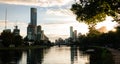 Panoramic view of the city of Melbourne from the Yarra River Royalty Free Stock Photo