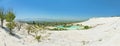 Panoramic view of city and mountains from travertine terraces