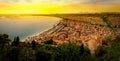 Panoramic view of city of Nice coastline and beach at sunset Royalty Free Stock Photo