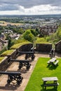 Panoramic view of the city of Stirling and cannons pointing to the outside to defend the castle, Scotland.