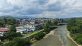 Panoramic view of the city of Tena with the bridge over the Napo river