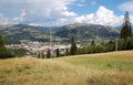 Panoramic view of the city of Vatra Dornei and the Carpathian Mountains a summer morning Royalty Free Stock Photo