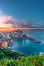 Panoramic view of the city of Vernazza at sunset, Cinque Terre, Liguria, Italy Royalty Free Stock Photo