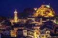 Panoramic view of the citylights of Corfu Town at night Royalty Free Stock Photo