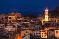 Panoramic view of the citylights of Corfu Town at night