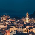 Panoramic view of the citylights of Corfu Town at night. Royalty Free Stock Photo