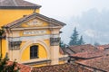 Panoramic view of cityscape Bergamo, aerial view to the city in the mountain valley