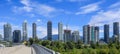 Panoramic view of a cityscape in Metrotown, Burnaby, Canada, it is British Columbia\'s third-largest city by population Royalty Free Stock Photo