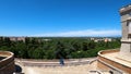 Panoramic view of cityscape from Mirador de la Cornisa del Palacio Real in Madrid