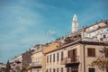 Panoramic view or cityscape of novi vinodolski at croatian kvarner coast. Sunny cityscape of houes at the adriatic sea