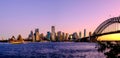 Panoramic view of the cityscape of the Sydney, Australia at sunset