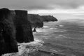 Panoramic view of the Cliff of Moher in a cloudy wintery day, Ireland Royalty Free Stock Photo