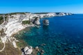 Panoramic view of the Cliffs of Bonifacio and the Grain de Sable in the south of Corsica, overlooking a calm blue mediterranean Royalty Free Stock Photo