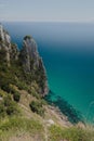 Panoramic view of cliffs and crystal blue ocean in Monte Buciero, Spain Royalty Free Stock Photo