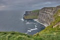 Panoramic view of the Cliffs of Moher, Ireland. Cliffs of Moher during sunset. Coastline in Ireland with huge cliffs Royalty Free Stock Photo