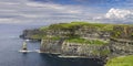 Panoramic view of the Cliffs of Moher on the Irish coast.