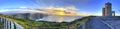 Panoramic view of the Cliffs of Moher at sunset.