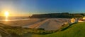 Panoramic view from the cliffs to surfer beach Praia de Odeceixe in the evening sun, District Aljezur - Algarve Portugal Royalty Free Stock Photo