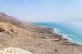 Panoramic  view of the coast of Dead Sea and the Judean Desert in the Dead Sea region in Israel Royalty Free Stock Photo