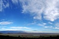 Panoramic view of the coast at grange over sands in cumbria at twilight with grass covered wetland in the foregrounds and the