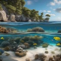 A panoramic view of a coastal ecosystem with a diverse range of marine life in crystal-clear waters2 Royalty Free Stock Photo