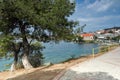 Panoramic view of coastline of town of Neos Marmaras at Sithonia peninsula, Chalkidiki, Greece