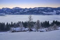 Panoramic view on a cold winter morning to the Nagelfluh Mountain chain in the Allgaeu Alps Royalty Free Stock Photo