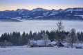 Panoramic view on a cold winter morning to the Nagelfluh Mountain chain in the Allgaeu Alps Royalty Free Stock Photo