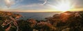 Panoramic view of Collioure and the historic Fort Saint Elme at sunrise Royalty Free Stock Photo