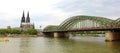 Panoramic view of Cologne Cathedral and Hohenzollern Bridge with Royalty Free Stock Photo